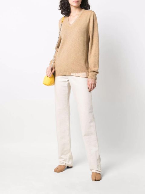 Maison Margiela knitted V-neck jumper - Yellow - zdjęcie produktu nr 2
