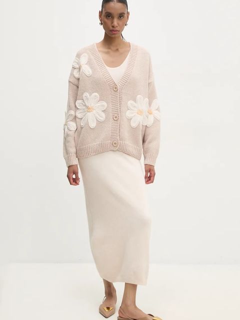 Answear.LAB kardigan z dodatkiem wełny damski kolor beżowy