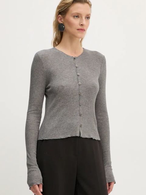 Samsoe Samsoe kardigan z domieszką wełny SASONNET kolor szary lekki F24300033