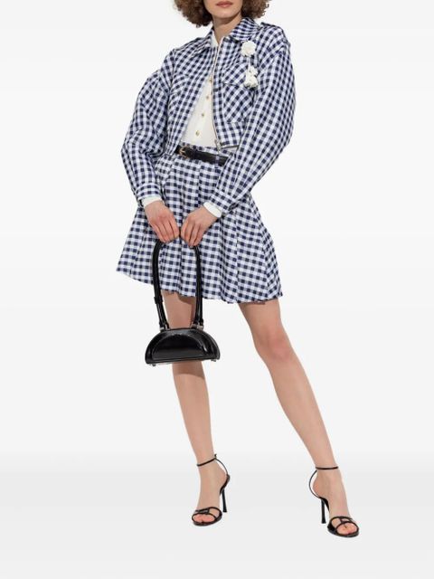 Self-Portrait check-print pom-pom jacket - Blue - zdjęcie produktu nr 2