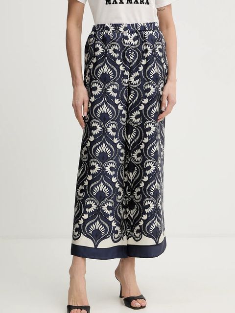 Weekend Max Mara spodnie jedwabne OTTICO damskie kolor granatowy proste high waist 2615131011600 - zdjęcie produktu nr 1