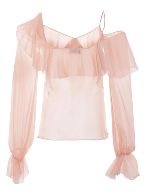 Blumarine asymmetric-neck silk blouse - Pink