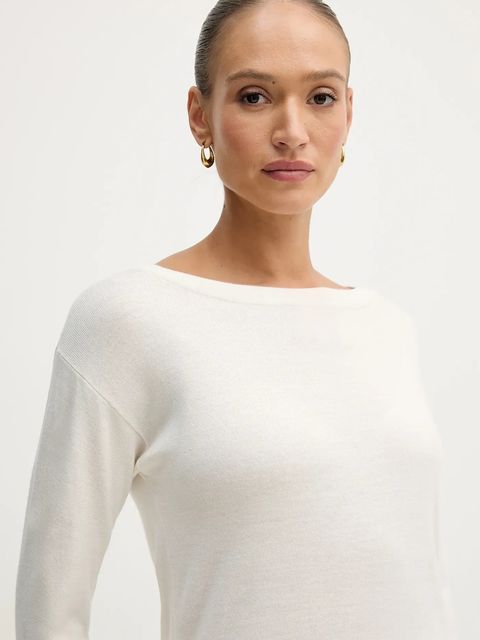 Sisley sweter wełniany damski kolor beżowy lekki 11BAM1A48