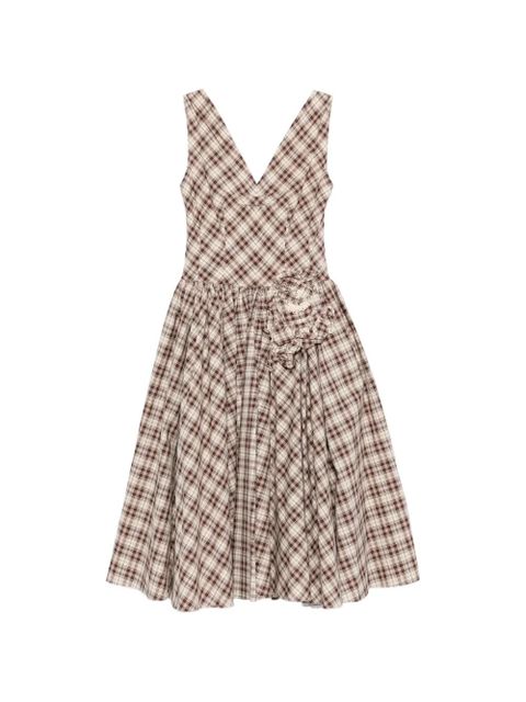 Prada V-neck checked mini dress - Brown - zdjęcie produktu nr 1