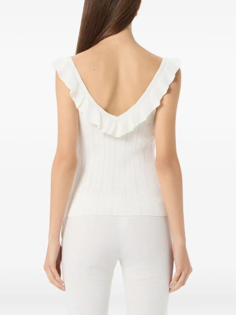 Blumarine ruffled V-neck tank top - White