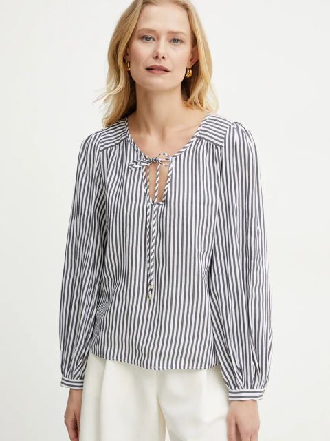 Marella bluzka z domieszką lnu ADDA damska kolor granatowy wzorzysta 2513111044200