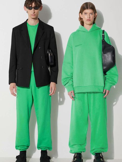 Pangaia spodnie dresowe bawełniane kolor zielony gładkie - zdjęcie produktu nr 1