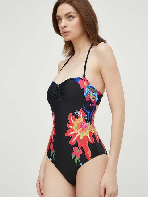 Desigual jednoczęściowy strój kąpielowy HAPPY kolor czarny lekko usztywniona miseczka 24SWMKX0