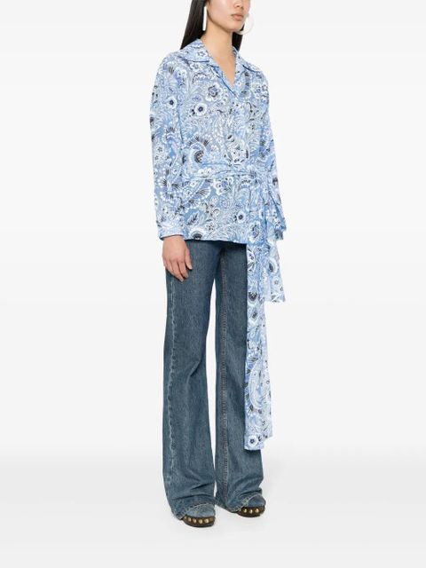 ETRO floral-print silk-cotton shirt - Blue