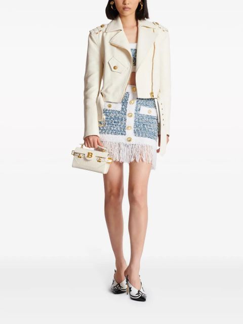 Balmain fringed tweed miniskirt - Blue