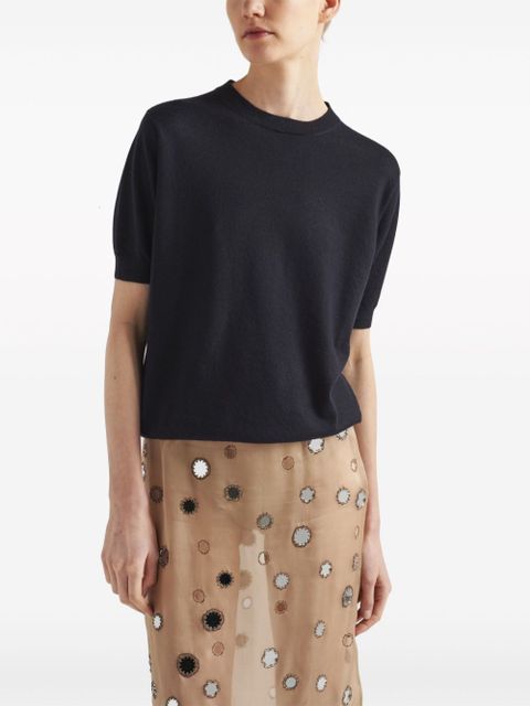 Prada triangle-logo cashmere knitted top - Blue