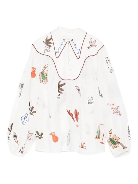 ALEMAIS Mina collar graphic blouse - White - zdjęcie produktu nr 1