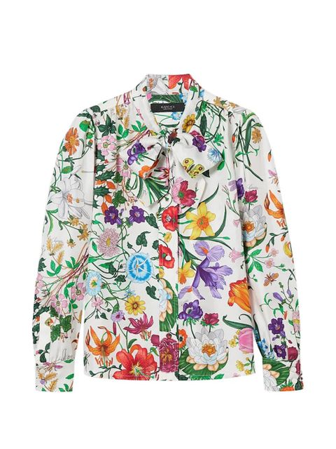 Gucci self-tie bow floral-print shirt - White - zdjęcie produktu nr 1
