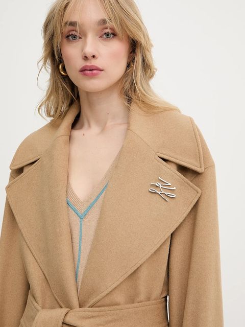 Karl Lagerfeld płaszcz wełniany damski kolor zielony przejściowy A3W15010