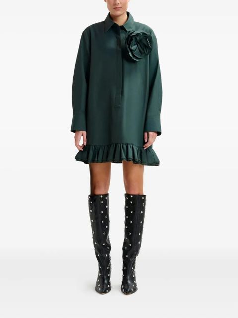 Essentiel Antwerp flower-embellished ruffled-hem mini dress - Green