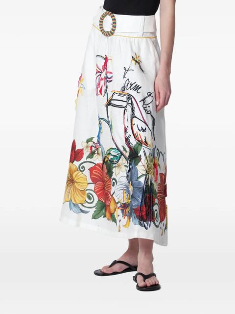FARM Rio belted floral-print maxi skirt - White