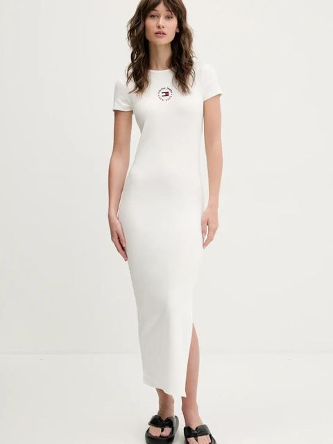 Tommy Jeans sukienka kolor biały midi dopasowana DW0DW20384 - zdjęcie produktu nr 1