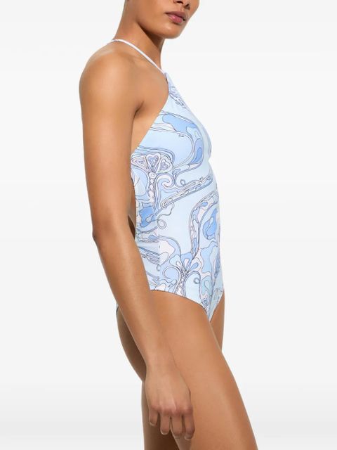 PUCCI Orchidee-print cross-strap swimsuit - Blue