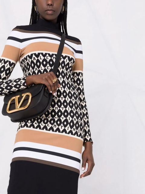 Valentino Garavani logo-pattern striped dress - Black - zdjęcie produktu nr 2