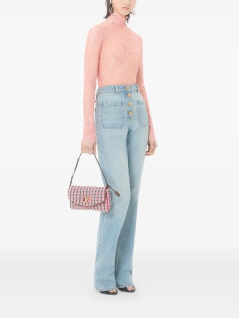 Valentino Garavani DeVain small shoulder bag in crochet fabric - Pink