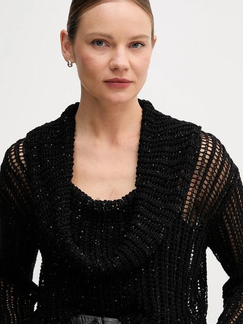 Tommy Hilfiger sweter damski kolor czarny lekki z półgolfem WW0WW46762