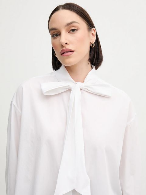 Tommy Hilfiger koszula bawełniana damska kolor biały relaxed z wiązanym dekoltem WW0WW44722