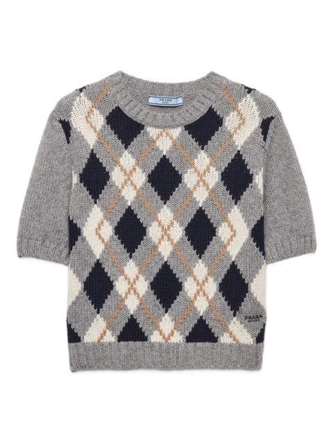 Prada diamond-pattern short-sleeved sweater - Grey - zdjęcie produktu nr 1
