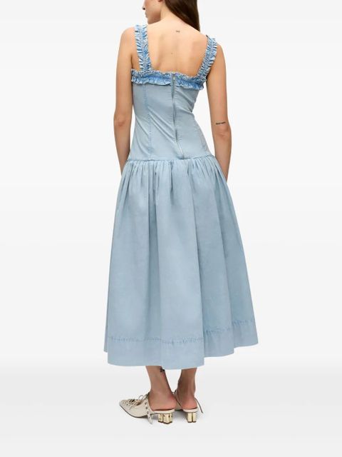 GANNI ruffle-detail midi dress - Blue