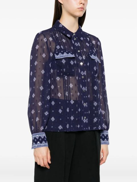 Self-Portrait patterned chiffon blouse - Blue