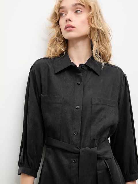 Answear.LAB sukienka kolor czarny midi prosta - zdjęcie produktu nr 2