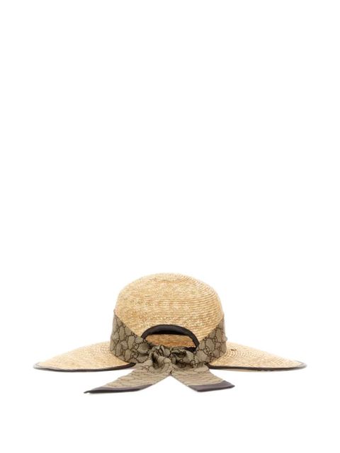 Gucci raffia monogram-ribbon hat - Neutrals