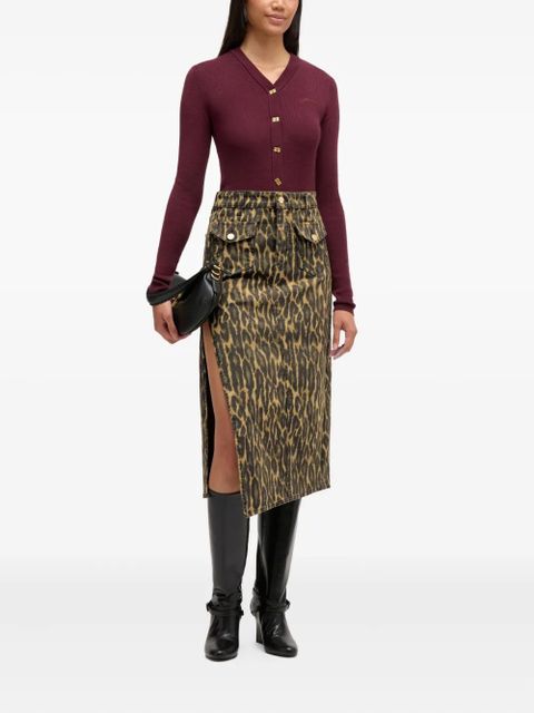 GANNI pocket-detail animal-print midi skirt - Brown