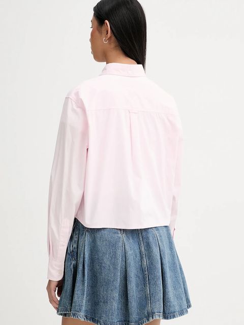 Tommy Jeans koszula bawełniana damska kolor różowy relaxed z kołnierzykiem klasycznym DW0DW22078