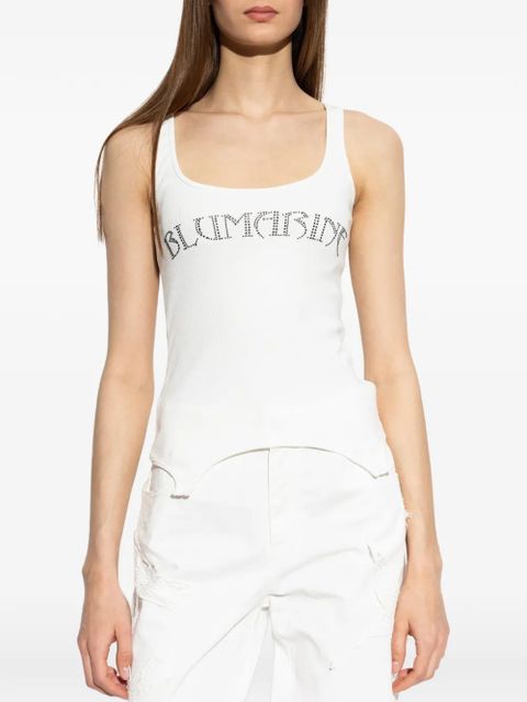 Blumarine rhinestone-embellished ribbed tank top - White