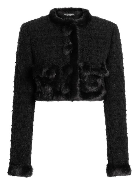 Dolce & Gabbana faux-fur trimmed tweed jacket - Black - zdjęcie produktu nr 1