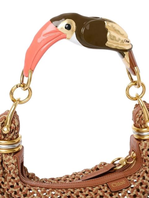 Chloé small Bracelet bird-handle woven tote bag - Brown