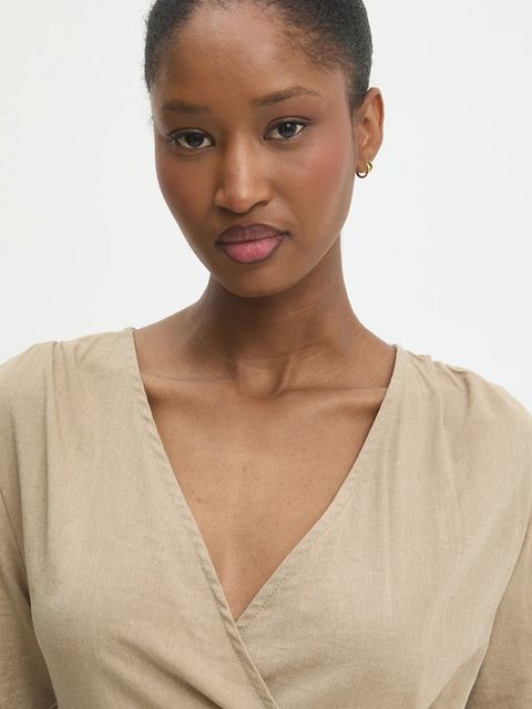 Answear.LAB sukienka lniana kolor brązowy mini rozkloszowana