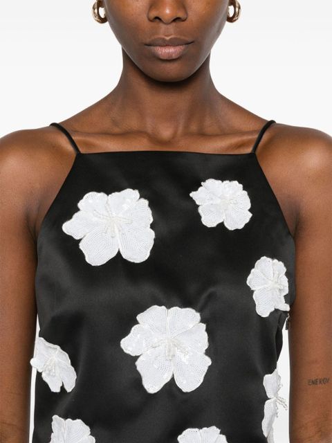 ROTATE BIRGER CHRISTENSEN flower satin top - Black