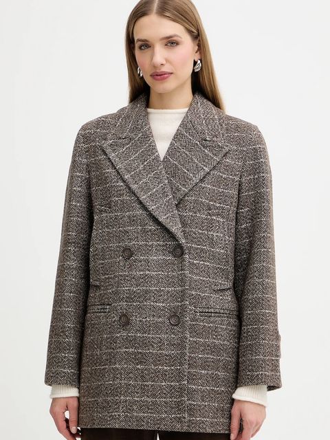 Twinset płaszcz kolor brązowy 252TT2031