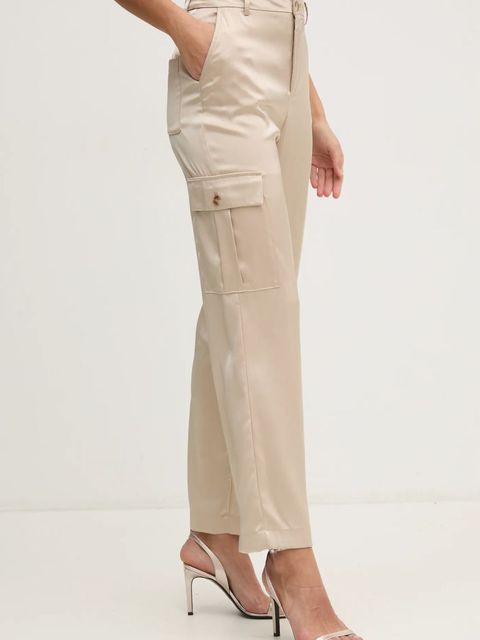 Dkny spodnie damskie kolor beżowy proste high waist DJ4P3011