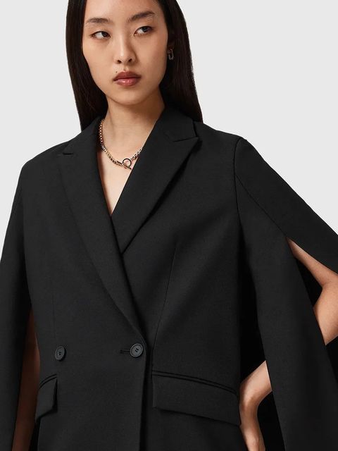 AllSaints marynarka kolor czarny dwurzędowa gładka W050QD