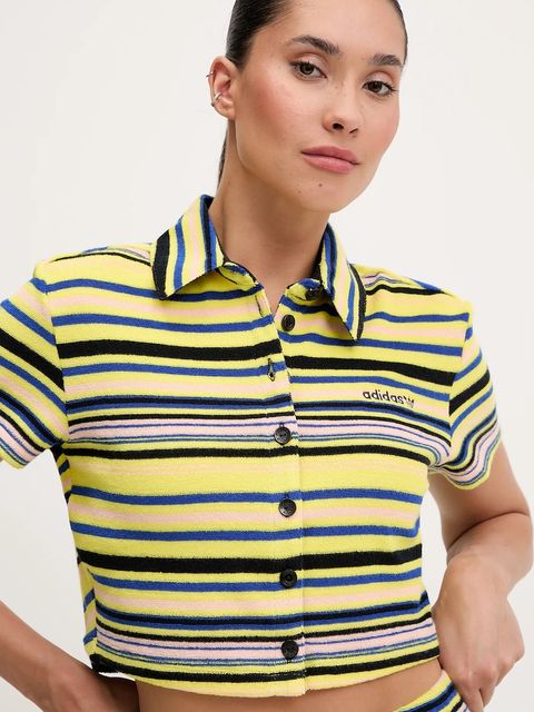 adidas Originals koszula Towel S Tee damskie kolor żółty slim z kołnierzykiem klasycznym JC5333