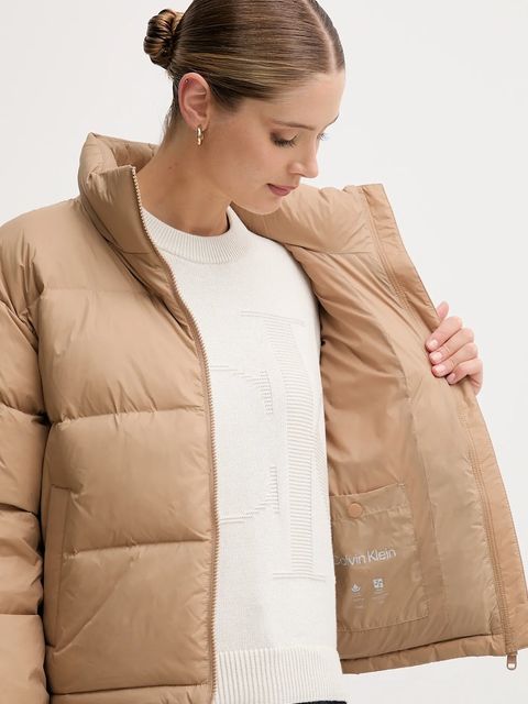 Calvin Klein Jeans kurtka puchowa kolor beżowy zimowa LV047D503G