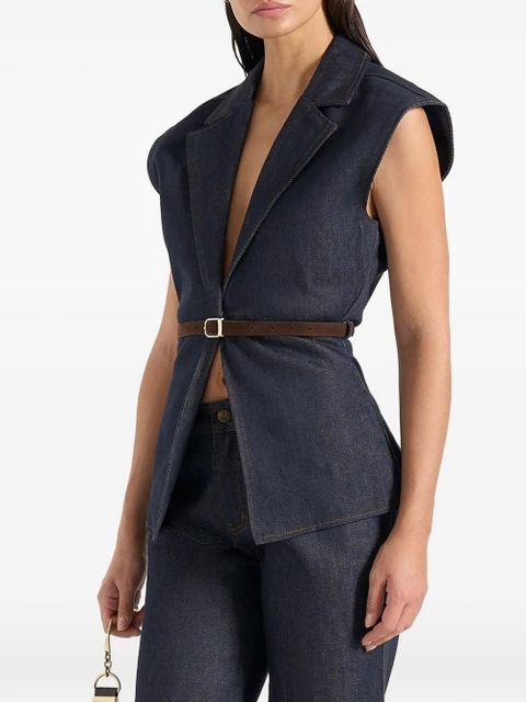 Manière De Voir Linda denim wide-shoulder belted waistcoat - Blue - zdjęcie produktu nr 1