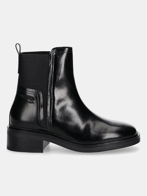 Tommy Hilfiger sztyblety skórzane MINIMAL ABRASIVATO CHELSEA damskie kolor czarny na słupku FW0FW08764