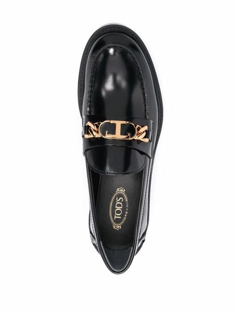 Tod's logo-plaque leather loafers - Black