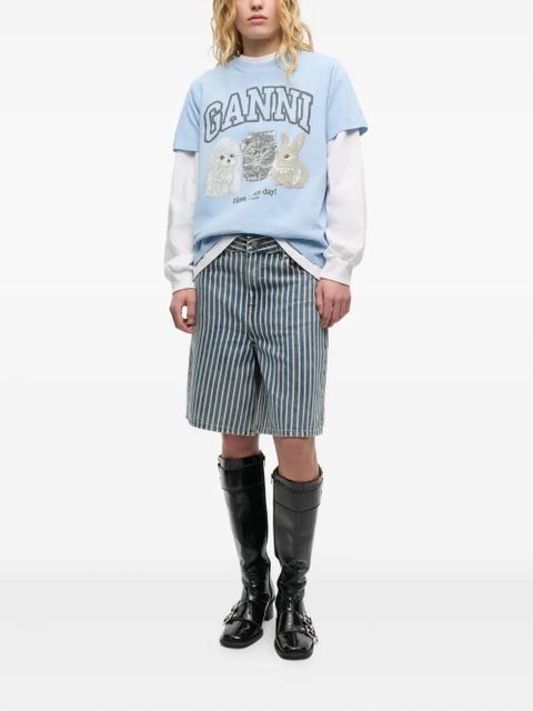 GANNI striped shorts - Blue
