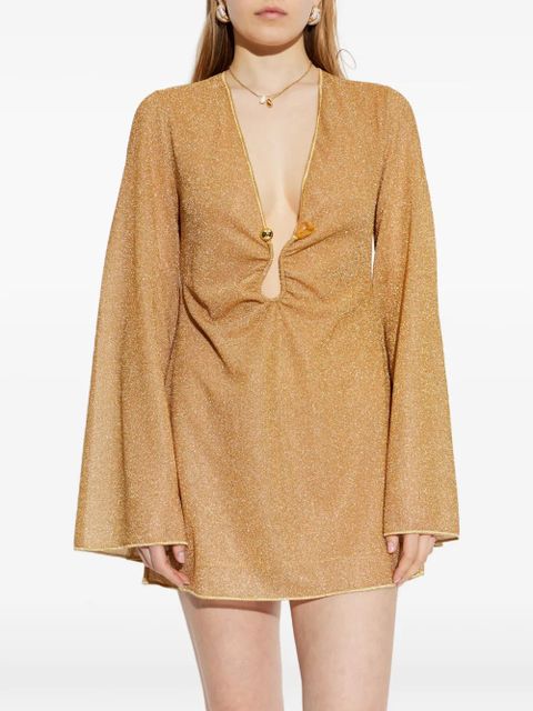 Oséree long-sleeve plunging mini dress - Gold