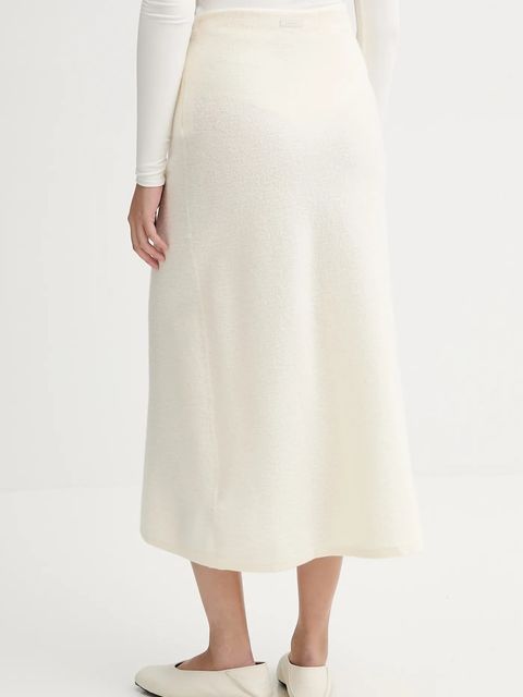 Calvin Klein spódnica wełniana kolor beżowy midi rozkloszowana LV144E366G