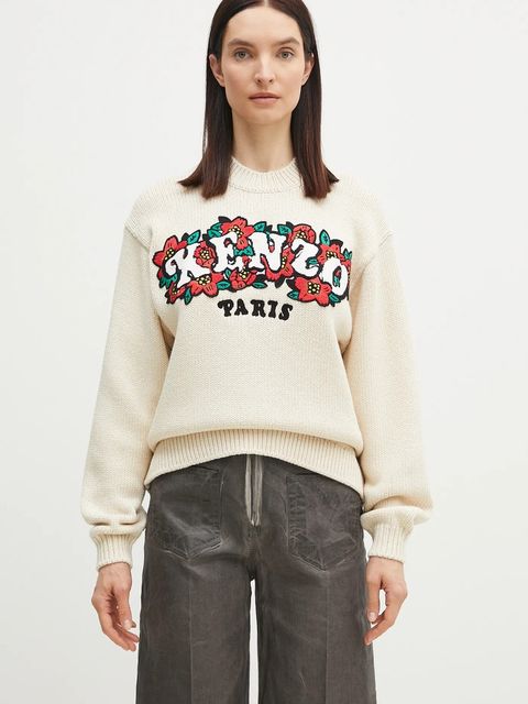 Kenzo sweter wełniany x Verdy damski kolor beżowy ciepły FF52PU4913CX.02 - zdjęcie produktu nr 2